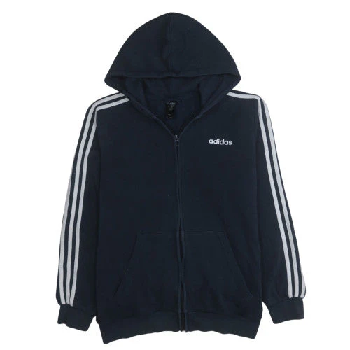 Adidas Men Blue Full Zip Hooded Sweatshirt L Fleece Regular Fit