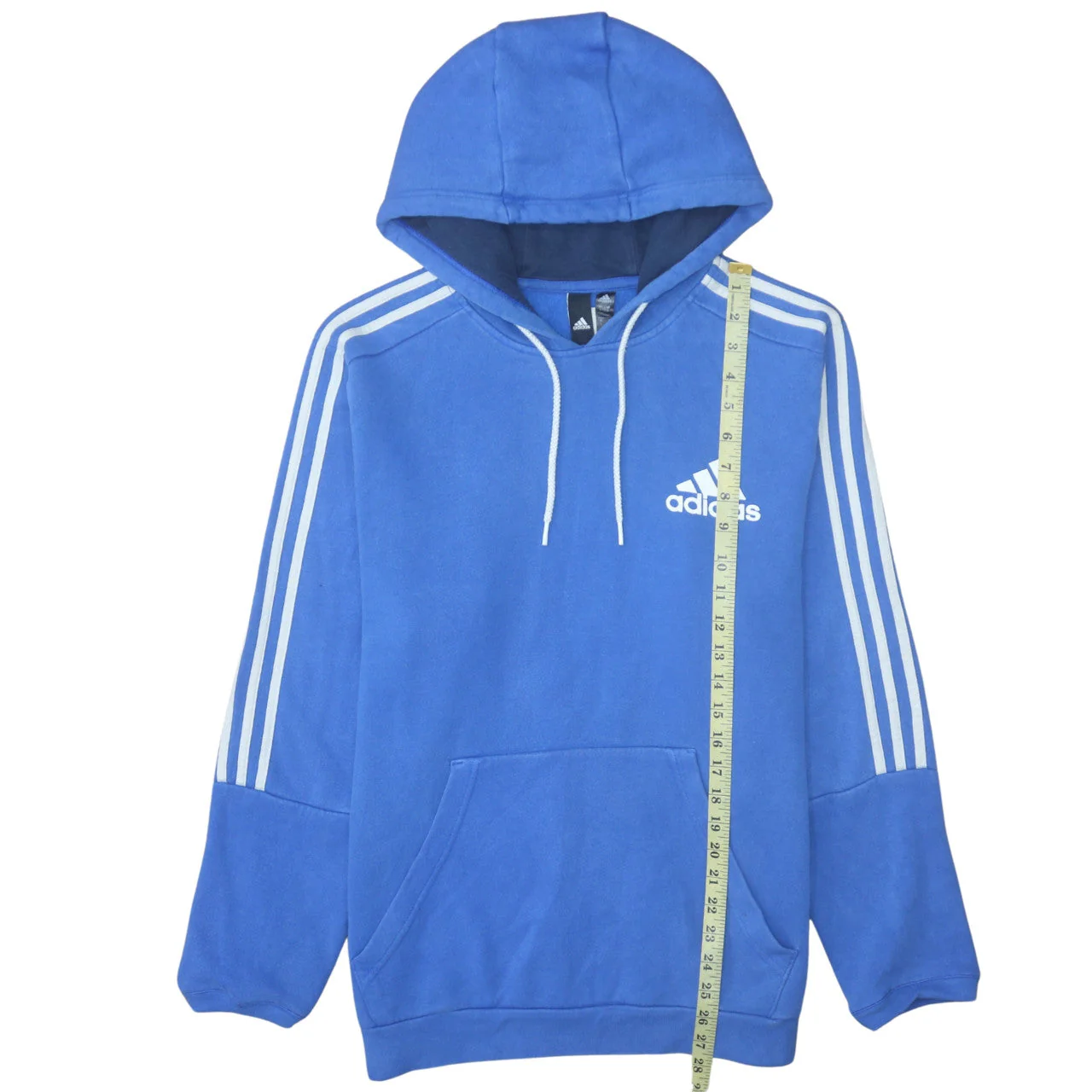 Adidas Men Blue Pullover Hoodie L Fleece Sportswear Sweatshirt - Image 3