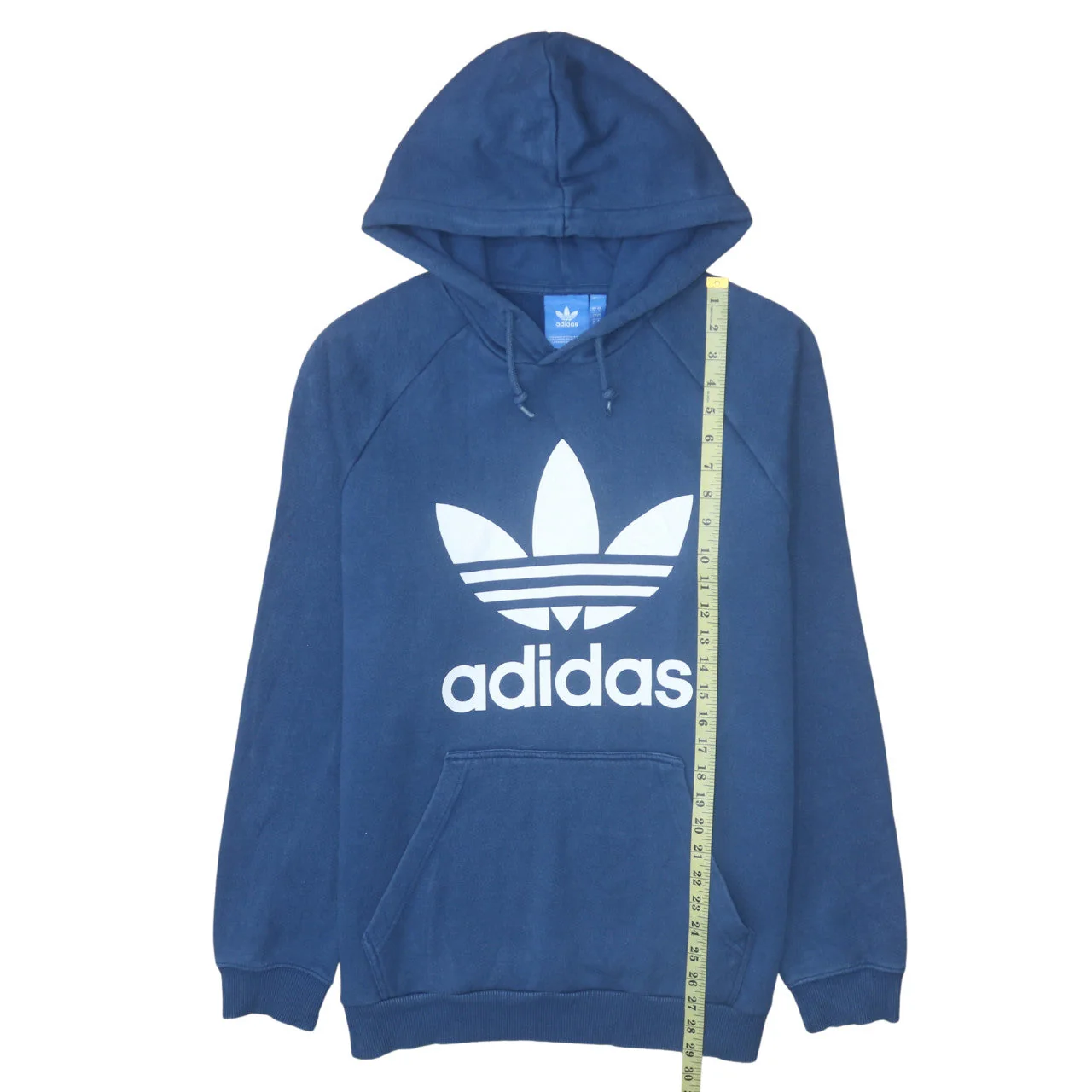 adidas Men Blue Pullover Hoodie L Graphic Logo Fleece Sweatshirt - Image 3
