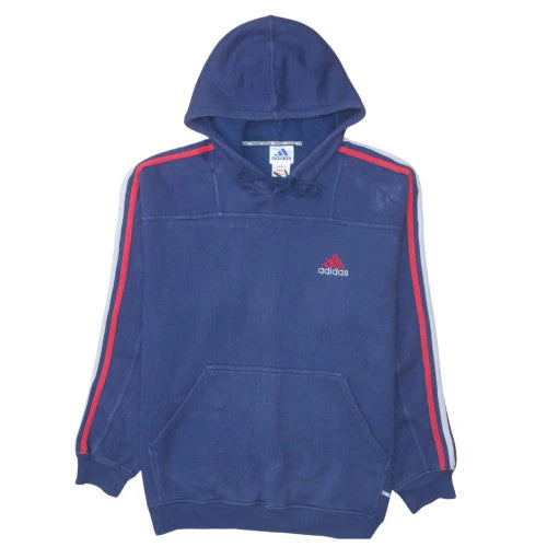 Adidas Men Blue Pullover Hoodie L Sports Fleece Logo Sweatshirt