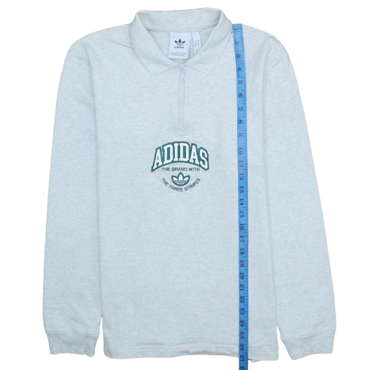 Adidas Men Grey 1/4 Zip Collared Sweatshirt Medium Embroidered Logo - Image 2
