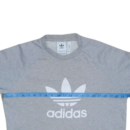 Adidas Men Grey Crew Neck Pullover Sweatshirt M Regular Fit Logo - Image 3