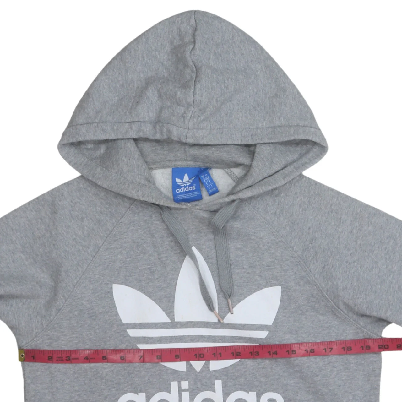 Adidas Men Grey Hoodie Small Pullover Logo Cotton Blend Sweatshirt - Image 2