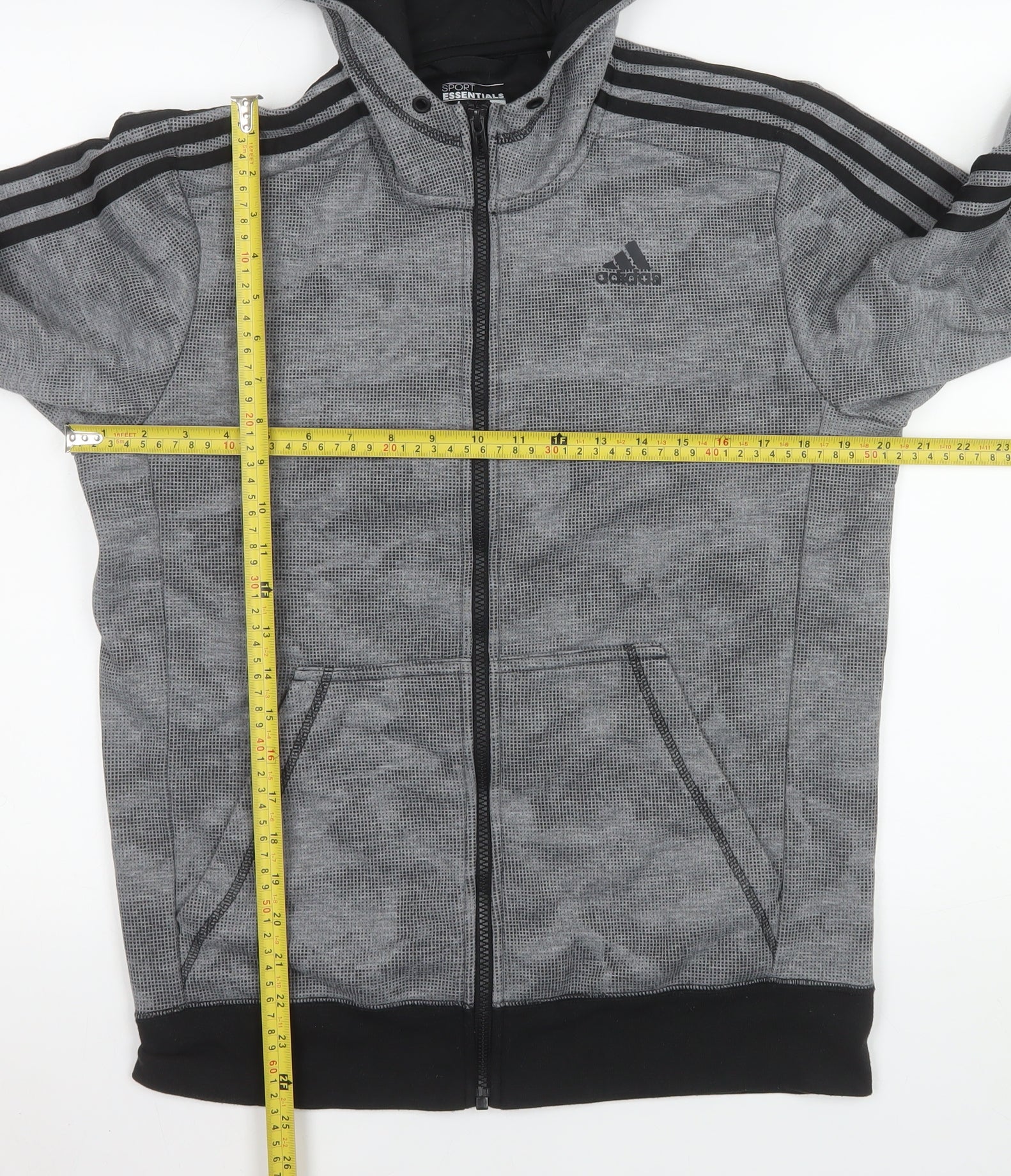 Adidas Men Grey Sport Essentials Hooded Full Zip Jacket M - Image 2