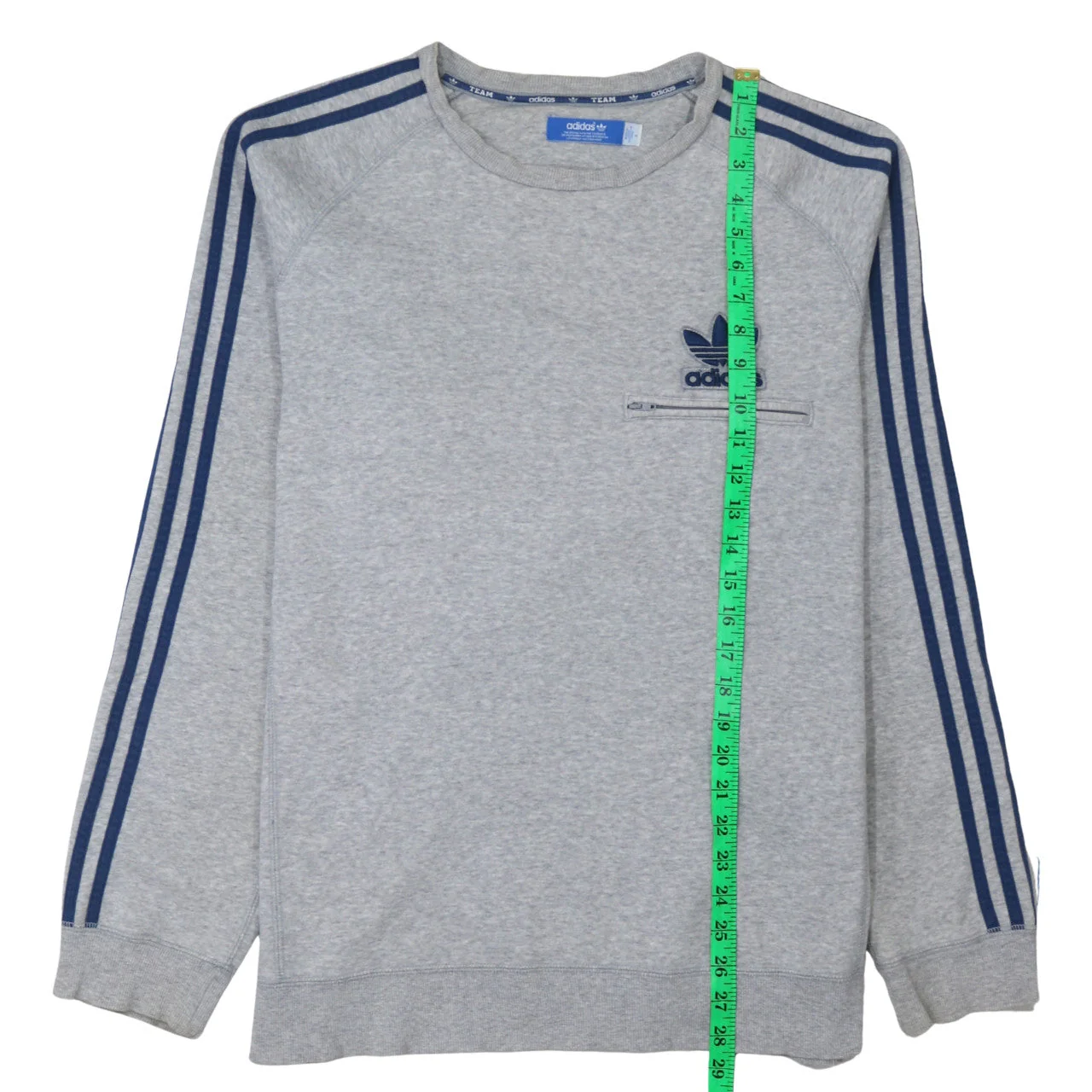 Adidas Men’s Grey Pullover Sweatshirt L Logo Zip Pocket Crew Neck - Image 2