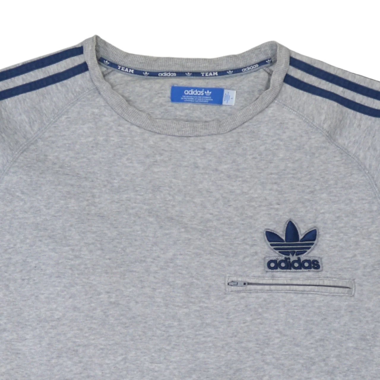 Adidas Men’s Grey Pullover Sweatshirt L Logo Zip Pocket Crew Neck - Image 8