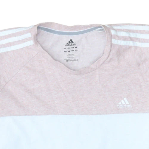 Adidas Men’s White & Pink Colourblock Crew Neck T-Shirt Size M - Image 4
