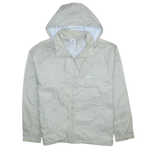 Adidas Men's Beige L Hooded Windbreaker Jacket Full Zip Sportswear