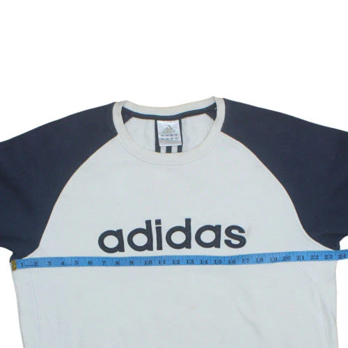 Adidas Men's Beige Navy Logo Crew Neck Sweatshirt Size L - Image 2