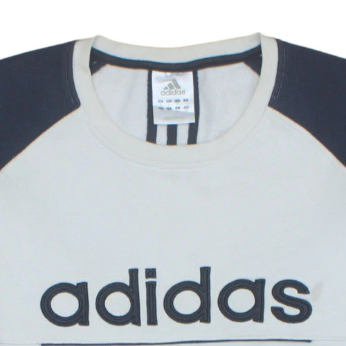 Adidas Men's Beige Navy Logo Crew Neck Sweatshirt Size L - Image 7