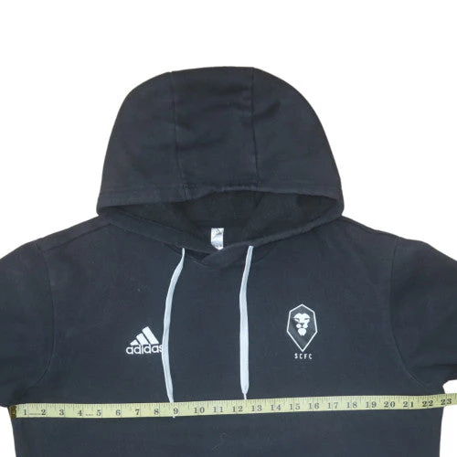 Adidas Mens Black Pullover Hoodie M Logo Fleece Sportswear - Image 2
