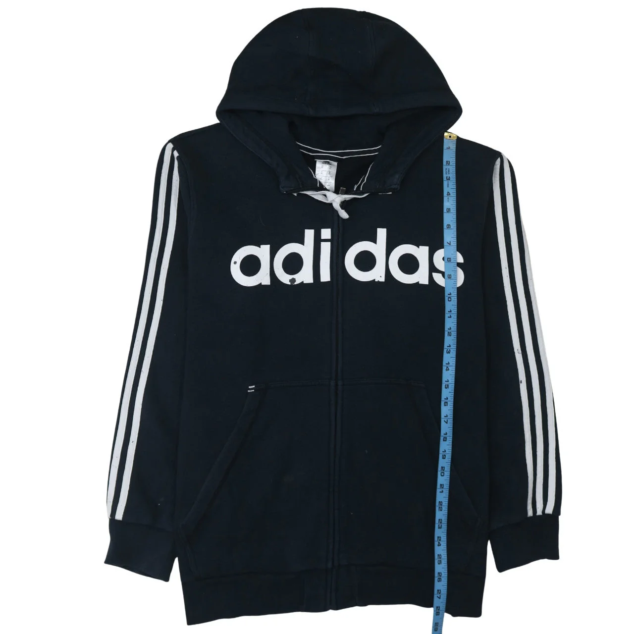Adidas Men's Black XL Full Zip Hoodie with Logo Print - Image 3