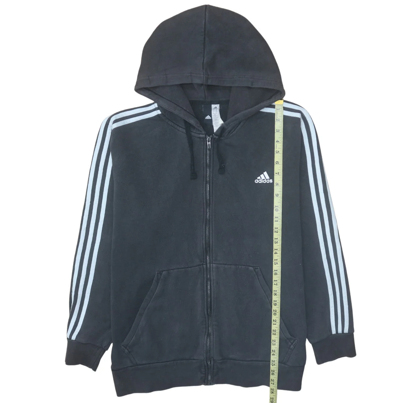 Adidas Men's Black XL Full Zip Hoodie with White Stripes - Image 2