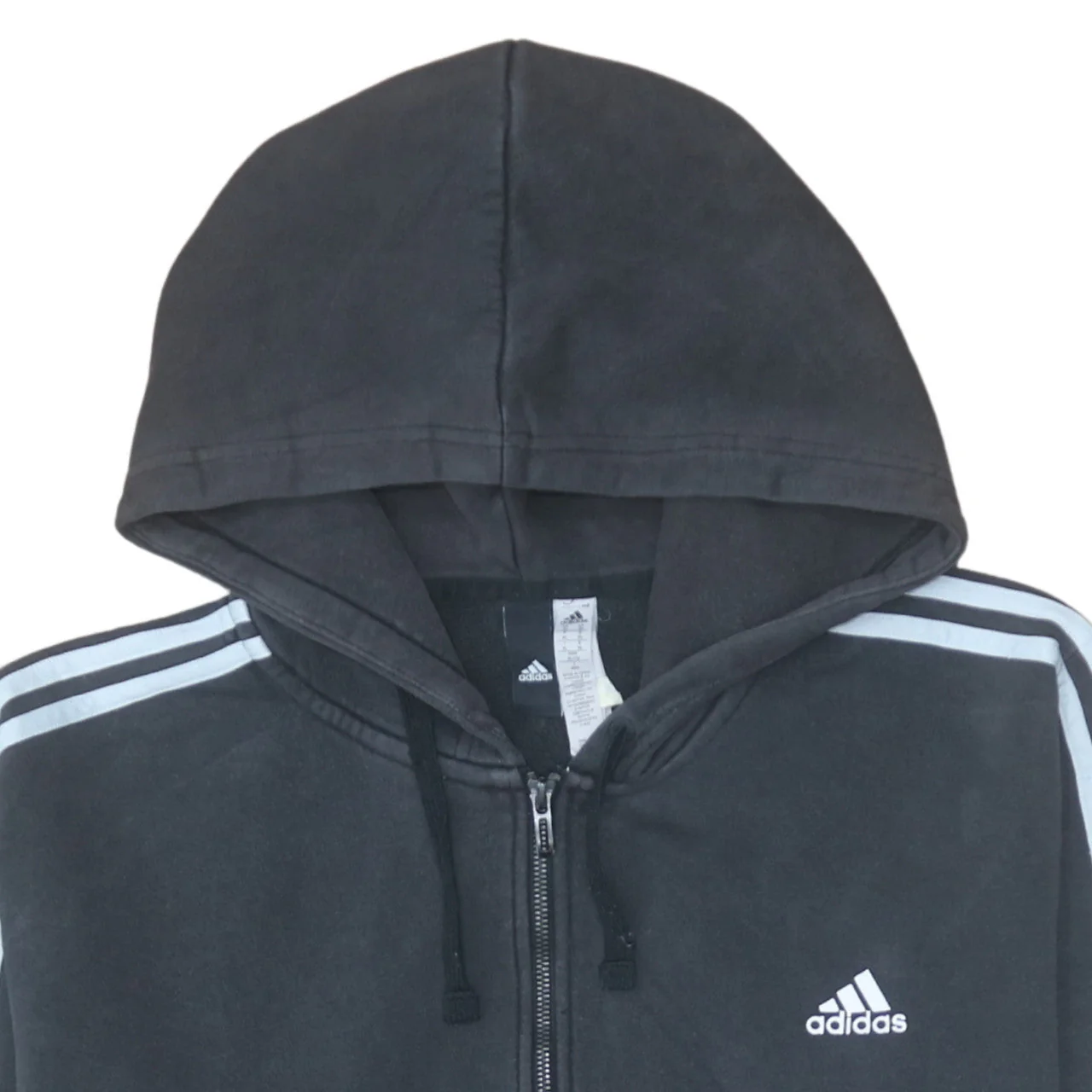 Adidas Men's Black XL Full Zip Hoodie with White Stripes - Image 8