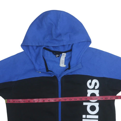 Adidas Men's Blue Black Full Zip Hoodie M Logo Sportswear - Image 3