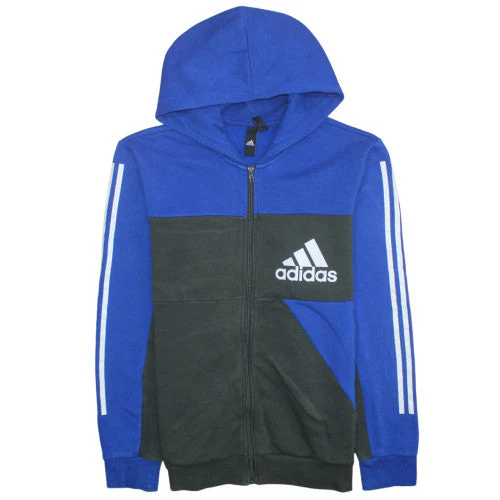 Adidas Mens Blue Black Full Zip Hoodie Size L Hooded Sweatshirt