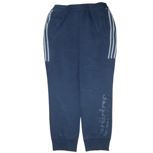 Adidas Men's Blue Cotton Joggers L Logo Tapered Fit