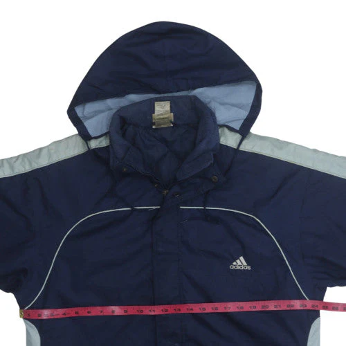 Adidas Men's Blue Hooded Waterproof Parka Jacket Size M - Image 3