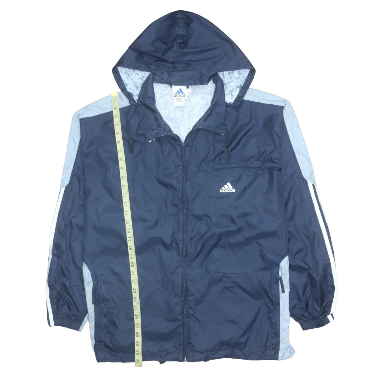 Adidas Men's Blue Hooded Windbreaker Jacket Size L - Image 3