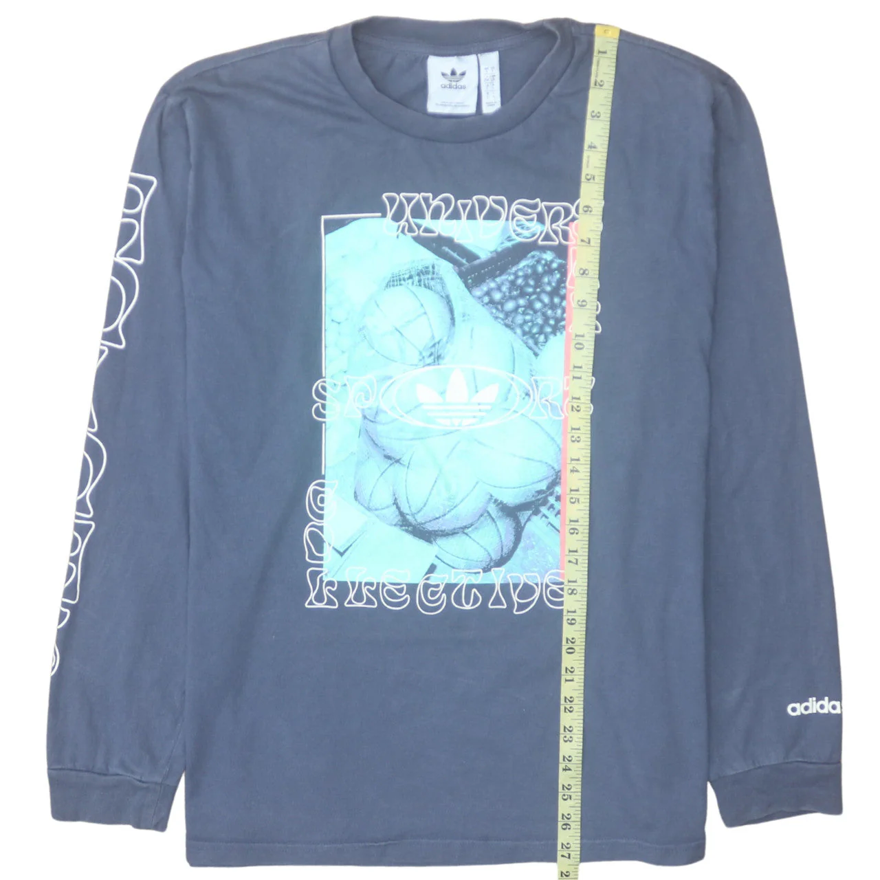 Adidas Men's Blue Long Sleeve Graphic Cotton Top Size L - Image 2