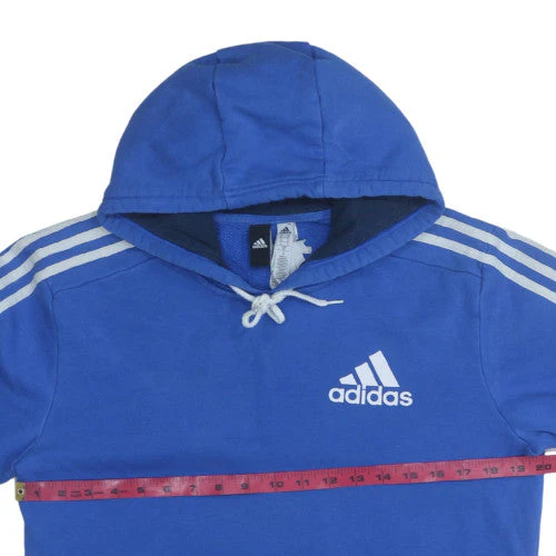 Adidas Men's Blue Pullover Hoodie Size M Logo Fleece Sweatshirt - Image 2