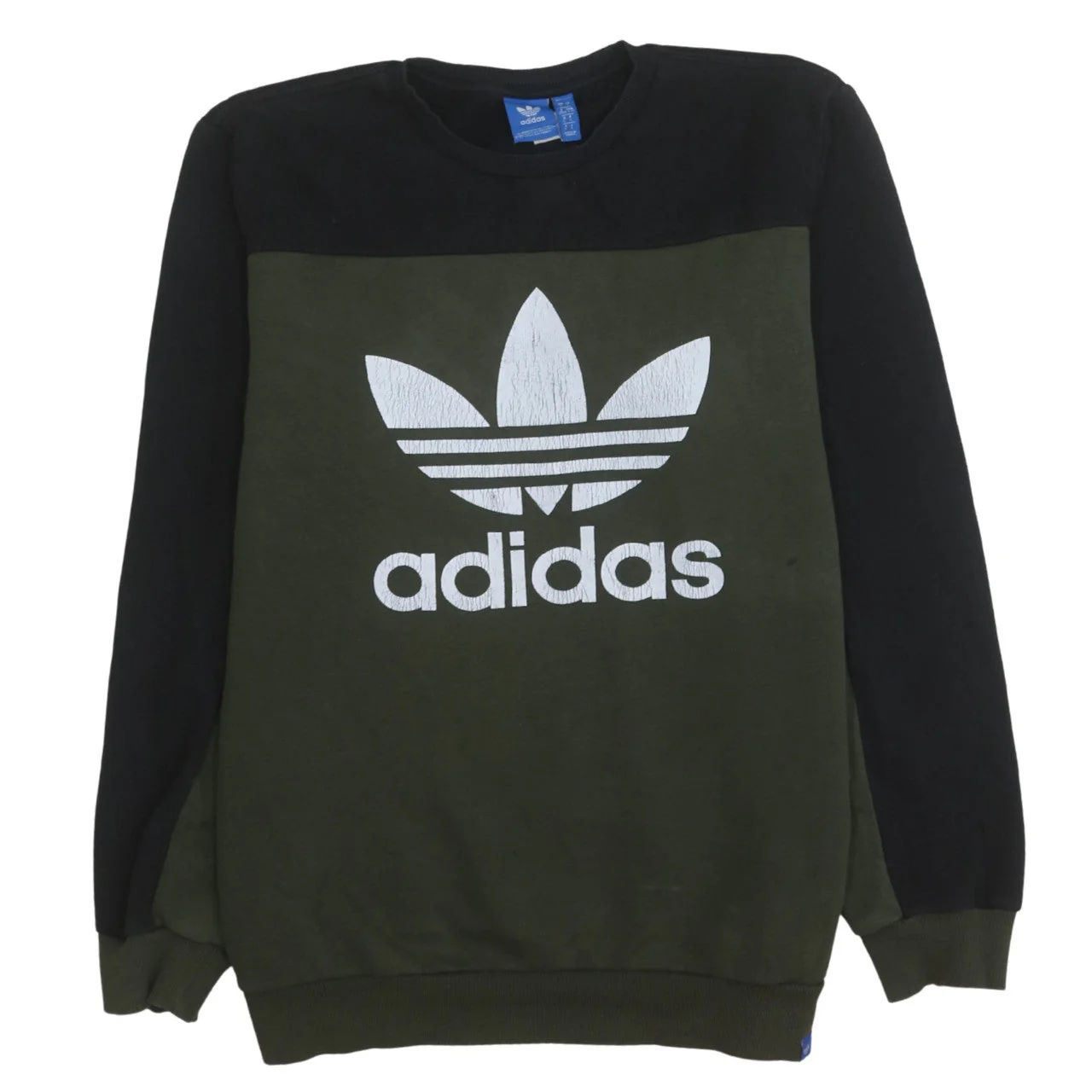 Adidas Men's Green Black Logo Pullover Sweatshirt Size L