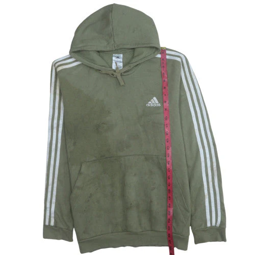 Adidas Mens Green Pullover Hoodie L Logo Fleece Sportswear - Image 3