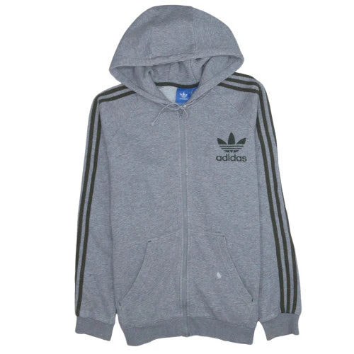 Adidas Mens Grey Full Zip Hoodie Size M Hooded Sweatshirt