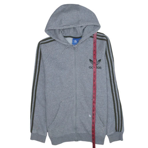 Adidas Mens Grey Full Zip Hoodie Size M Hooded Sweatshirt - Image 3