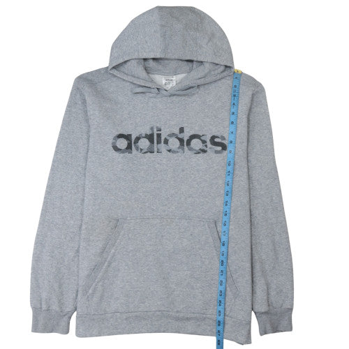 Adidas Mens Grey Pullover Hoodie L Logo Print Sweatshirt - Image 3