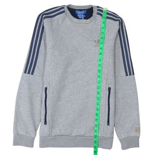 Adidas Men's Grey Pullover Sweatshirt S Crew Neck Zip Pockets Sports - Image 3