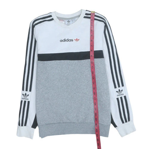 Adidas Mens Grey White Crew Neck Sweatshirt L Classic Logo Pullover - Image 2