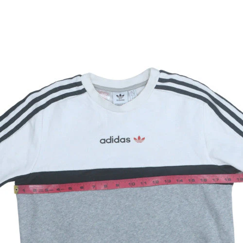 Adidas Mens Grey White Crew Neck Sweatshirt L Classic Logo Pullover - Image 3