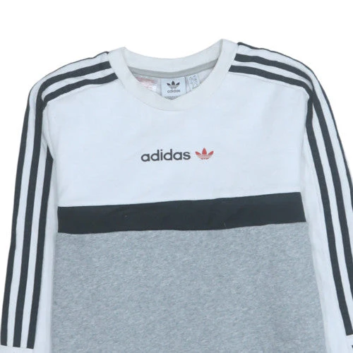 Adidas Mens Grey White Crew Neck Sweatshirt L Classic Logo Pullover - Image 7