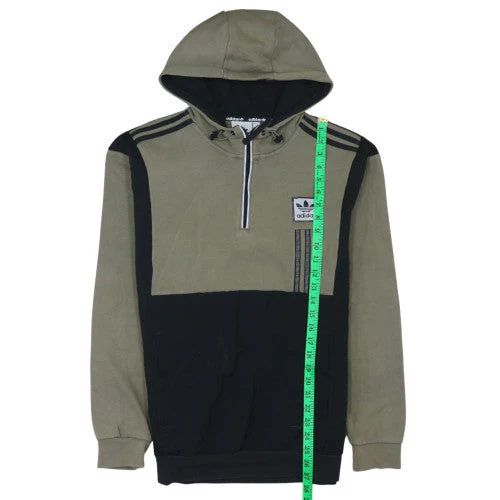 Adidas Mens Khaki Black Hoodie Size M 1/4 Zip Pullover Sweatshirt - Image 2