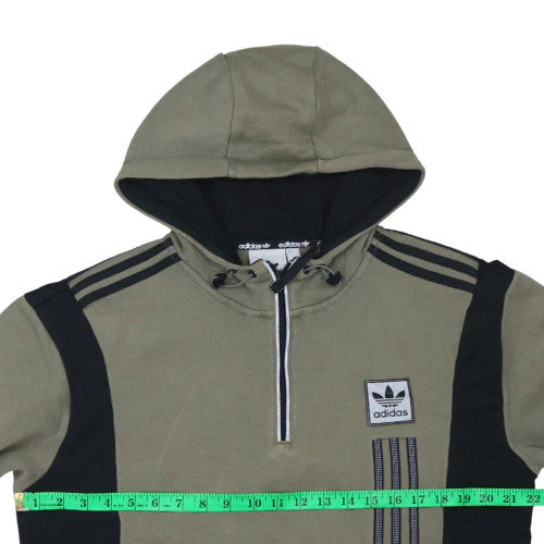 Adidas Mens Khaki Black Hoodie Size M 1/4 Zip Pullover Sweatshirt - Image 3