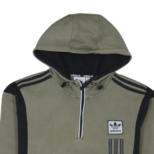 Adidas Mens Khaki Black Hoodie Size M 1/4 Zip Pullover Sweatshirt - Image 7