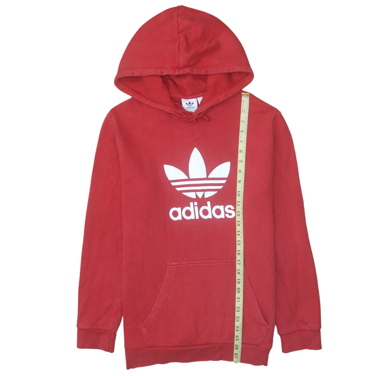 Adidas Mens Red Pullover Hoodie M Sports Fleece Logo Sweatshirt - Image 3