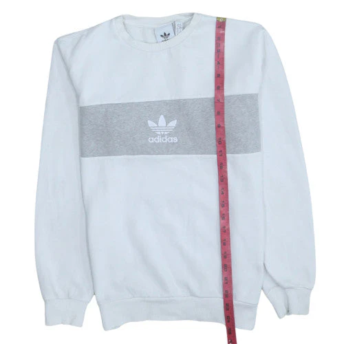 Adidas Mens White Grey Logo Sweatshirt XS Regular Fit Crew Neck - Image 3