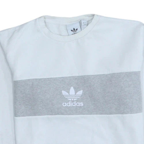 Adidas Mens White Grey Logo Sweatshirt XS Regular Fit Crew Neck - Image 7