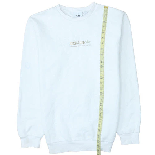 Adidas Men's White Logo Pullover Sweatshirt Crew Neck Fleece M - Image 3