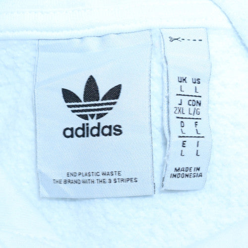 Adidas Men's White Pullover Hoodie L Regular Fit Fleece Sweatshirt - Image 6