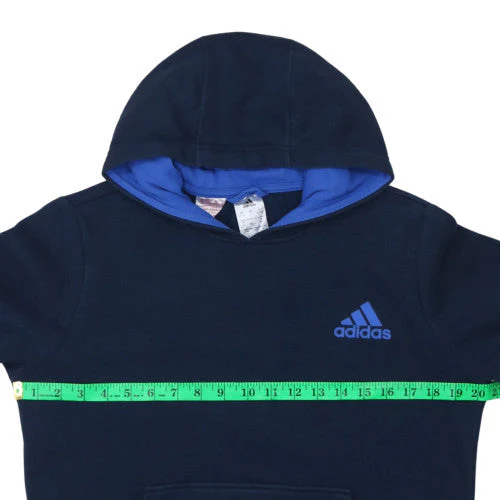Adidas Teens Navy Blue Pullover Hoodie 164 Fleece Logo Sweatshirt - Image 2