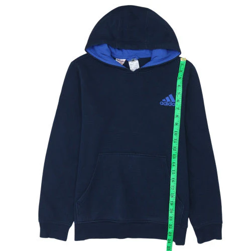 Adidas Teens Navy Blue Pullover Hoodie 164 Fleece Logo Sweatshirt - Image 3