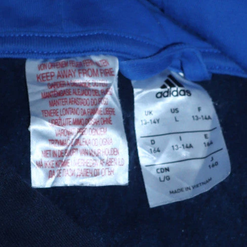 Adidas Teens Navy Blue Pullover Hoodie 164 Fleece Logo Sweatshirt - Image 5