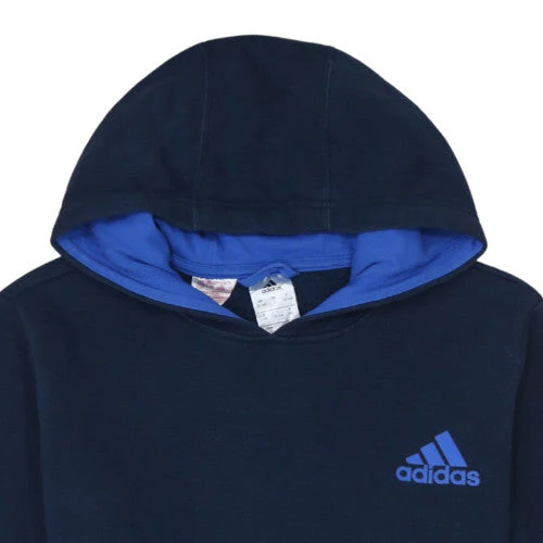 Adidas Teens Navy Blue Pullover Hoodie 164 Fleece Logo Sweatshirt - Image 8