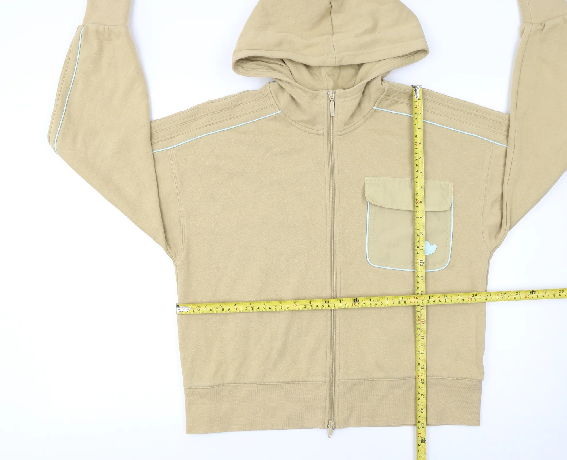 Adidas Women Beige Full Zip Hoodie Size 8 Cotton Blend Casual - Image 2