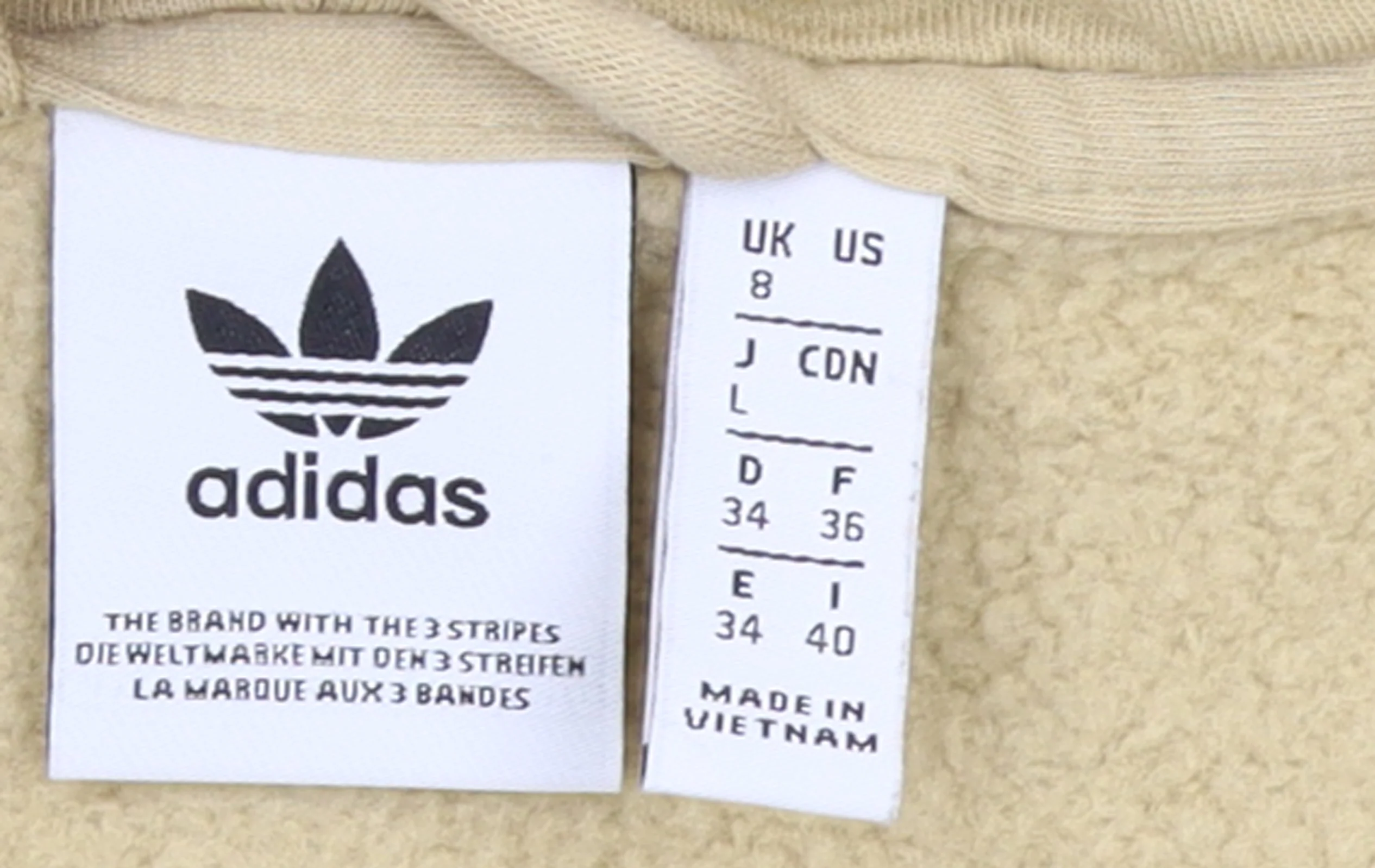 Adidas Women Beige Full Zip Hoodie Size 8 Cotton Blend Casual - Image 4