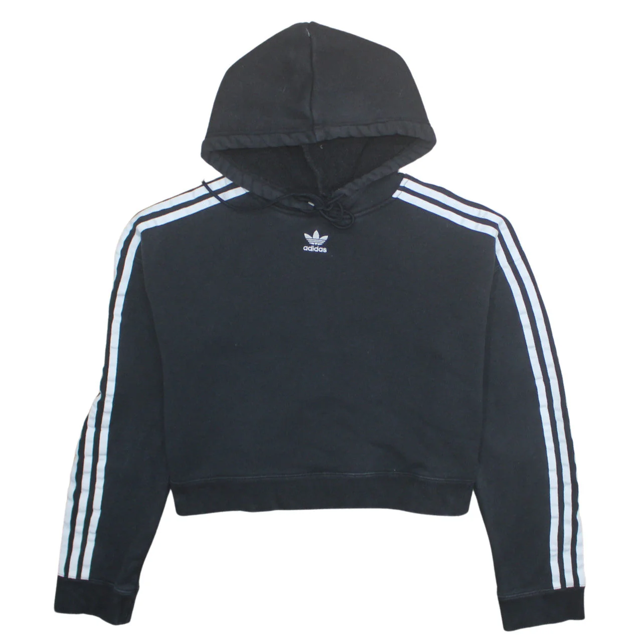 Adidas Women Black Hooded Pullover Hoodie Size 8 Trefoil Logo