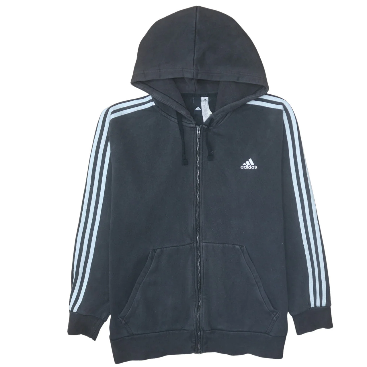 Adidas Women Black XL Full Zip Hoodie with Stripes